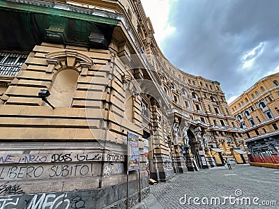 Street view in Corso Umberto I and Piazza Giovanni Bovio, Naples, Italy Editorial Stock Photo