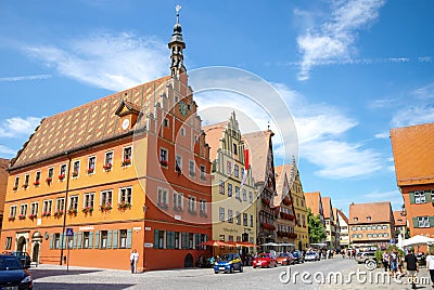 Street view of Dinkelsbuhl, one of the archetypal towns on the German Romantic Road. Editorial Stock Photo