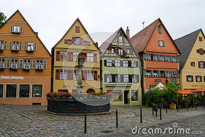 Street view of Dinkelsbuhl, one of the archetypal towns on the German Romantic Road. Editorial Stock Photo