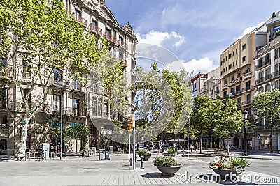 Street view, Eixample quarter, Barcelona. Editorial Stock Photo