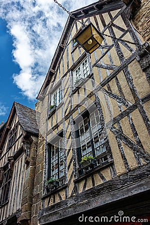 Street view at the famous Dinan town in Brittany region in France Stock Photo