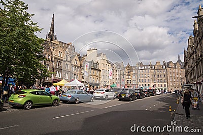 Street view of Grassmarket Street and Square, Old Town, Edinburgh, Scotland Editorial Stock Photo