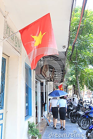 Flag, street, window, house, city, facade, building, tourism Editorial Stock Photo