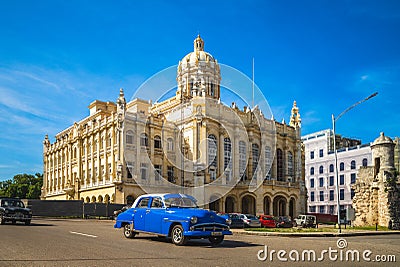 Street view of havana with vintage car in cuba Editorial Stock Photo