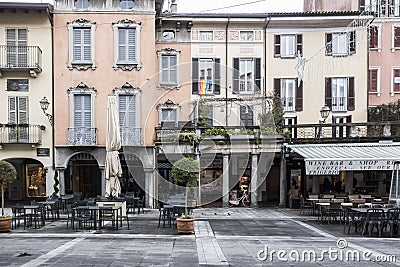 Street view, historic center,square,piazza XX settembre in Lecc Editorial Stock Photo