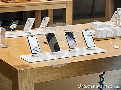 Street View of iPhone 15 Series Presentation Editorial Stock Photo