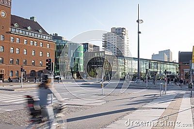 Street view of Malmoe City outside Central Station and the slaughterhouse in the daytime in Sweden Editorial Stock Photo