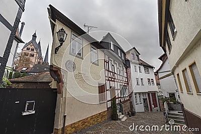 Street view of a medieval town Gelnhausen. Stock Photo