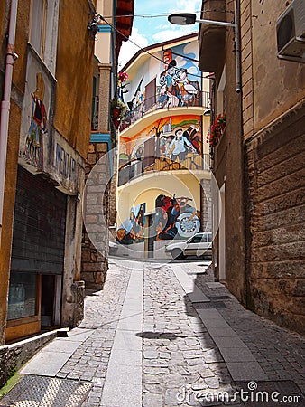 Street view with wall paintings in Orgosolo Editorial Stock Photo