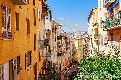 Street view of Nice, Cote d'Azur, France, South Europe. Beautiful city and luxury resort of French riviera. Famous tourist Stock Photo