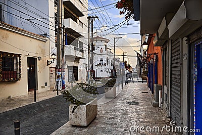 Street view of old town. Colonial Architecture Detail. Typical colonial style. Streets Of Santo Domingo, Dominican Editorial Stock Photo