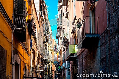 Street view of old town in Naples city Stock Photo