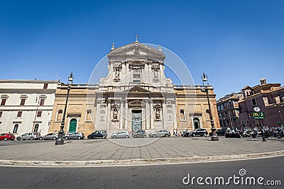 Street view of Piazza di San Bernardo and Chiesa di Santa Susanna alle Terme di Diocleziano, Roma, Italy Editorial Stock Photo