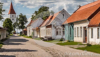 Street view of resort town Haapsalu with typical wooden houses, Estonia Stock Photo