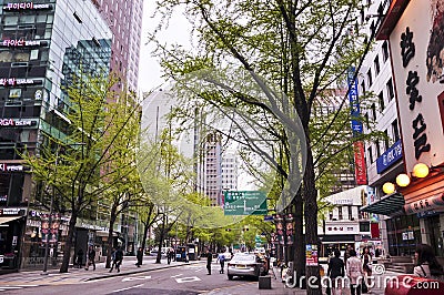 Street view of Seoul. Itâ€™s the capital and largest metropolis of South Korea Editorial Stock Photo