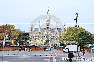 Street View of Wiener Rathaus City Hall in Vienna, Austria Editorial Stock Photo