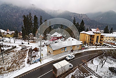 Baile Tusnad landscape in winter, Romania. Editorial Stock Photo