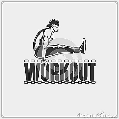 Street Workout and fitness emblem with athletes. Vector Illustration
