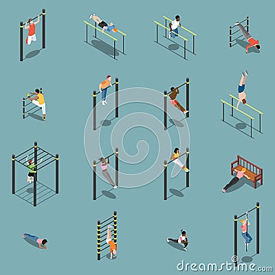 Street Workout Isometric Icons Vector Illustration