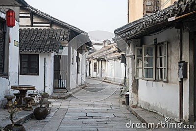 Street in Xinchang Ancient Town in Shanghai, China Stock Photo