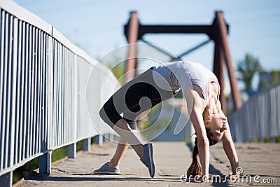 Street yoga: Bridge pose Stock Photo