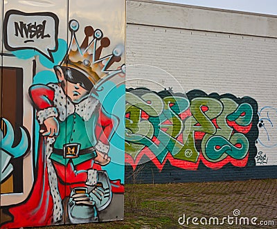 Streetart: boy dressed as a king with a large crown on his head Editorial Stock Photo