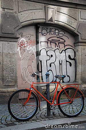 Streetart red bicycle Editorial Stock Photo