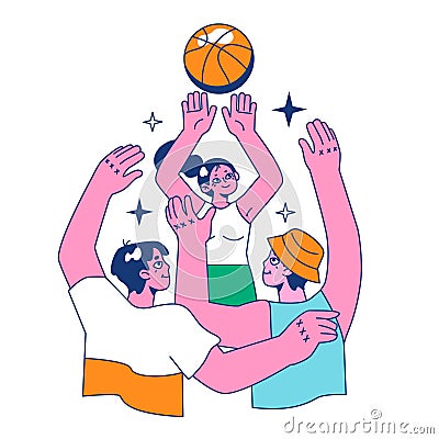 Streetball game. Team players play basketball outside. Teen or young Vector Illustration