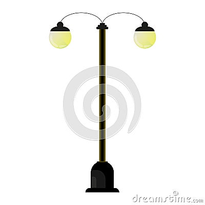 Streetlamp in night in cartoon style. Urban road lights. Classic park street lamppost Vector Illustration