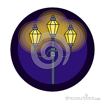 Streetlight vintage lamp shining at night Vector Illustration