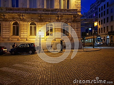 Brussels evening, cobble stone square Editorial Stock Photo