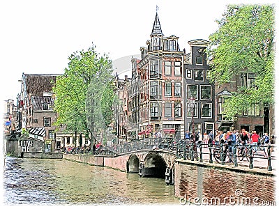 streets of amsterdam made in artistic style Cartoon Illustration