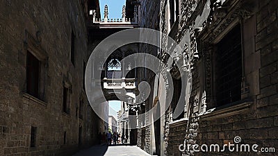 Streets of Barri Gotic in Barcelona, Catalonia, Spain Editorial Stock Photo