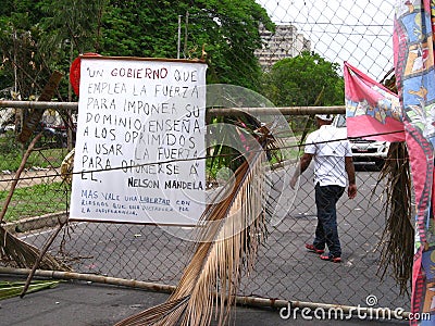 Streets blocked by anti-government protests in Puerto Ordaz city, Venezuela. Editorial Stock Photo