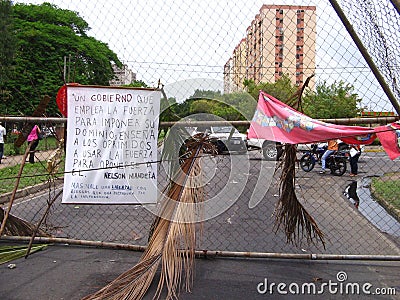 Streets blocked by anti-government protests in Puerto Ordaz city, Venezuela. Editorial Stock Photo