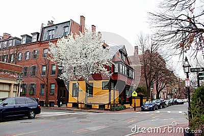 Streets of Boston - bright yellow house Editorial Stock Photo