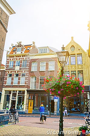 Street of old beautiful city Delft, Netherlands Editorial Stock Photo