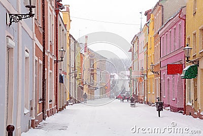 Streets of Gniew town in winter scenery Stock Photo