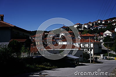 streets, houses and the church of Krushevo Stock Photo