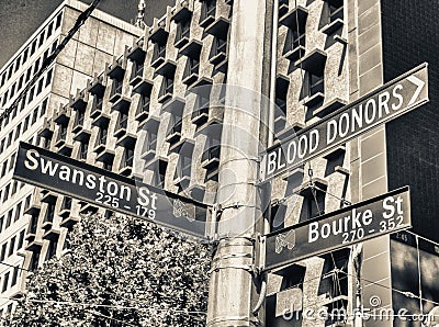 Streets intersection signs in Melbourne downtown Stock Photo