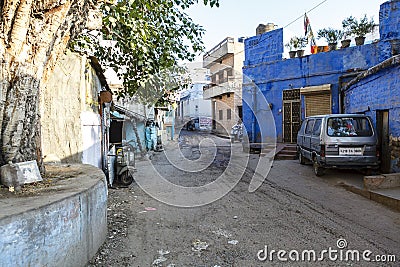 Streets of Jodhpur with blue houses, Ralasthan, India Editorial Stock Photo