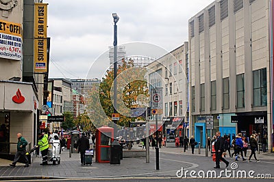 Shopping street in the city center of Liverpool, in the United Kingdom (UK) Editorial Stock Photo