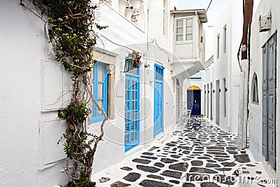 Streets of Mykonos island, Greece Stock Photo