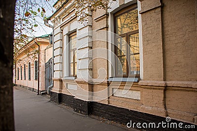 Streets and old bricks houses in the historic Kievan neighbourhood of Podil Kyiv, Ukraine. Stock Photo