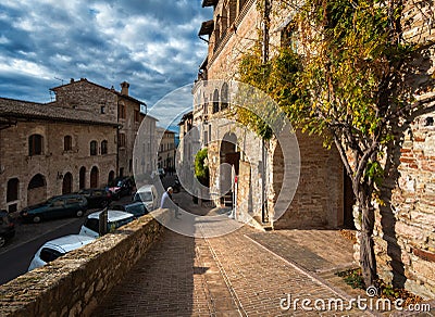The streets of old stone Assisi. Perugia. Umbria Italy Editorial Stock Photo