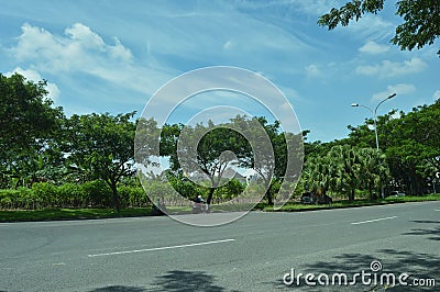 The streets are quiet and there are very few cars passing by. Stock Photo