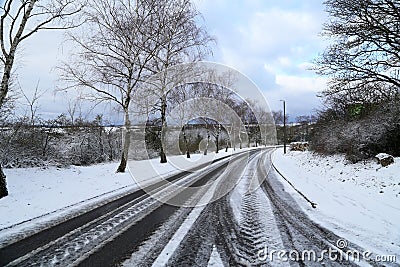 Streets and roads covered with white snow Stock Photo