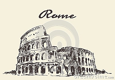 Streets Rome Colosseum vector drawn sketch Vector Illustration
