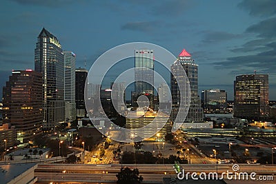 Tampa Florida night-photo skyline street view Editorial Stock Photo