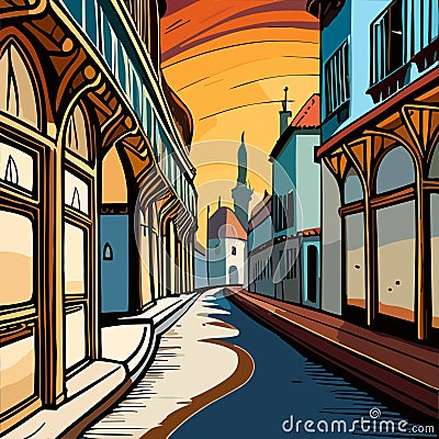 Streets of Tel Aviv: A Captivating Journey into Medieval Charm Vector Illustration